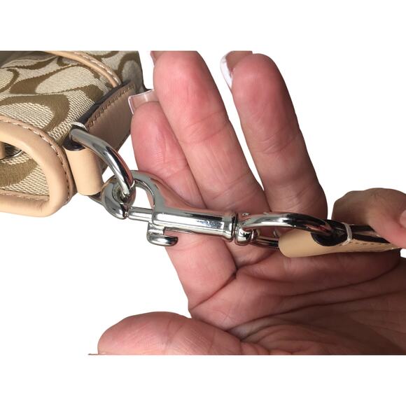 Coach Monogram Tan Canvas Crossbody Bag with Wide Pink Stripe in Center - Picture 15 of 16